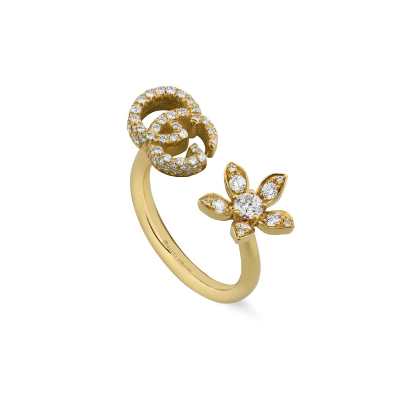Gucci Flora 18ct Yellow Gold & Diamond M-N Open Ring