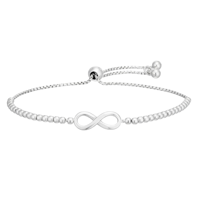 Sterling Silver 9.85 Inch Infinity Symbol Adjustable Bead Bracelet