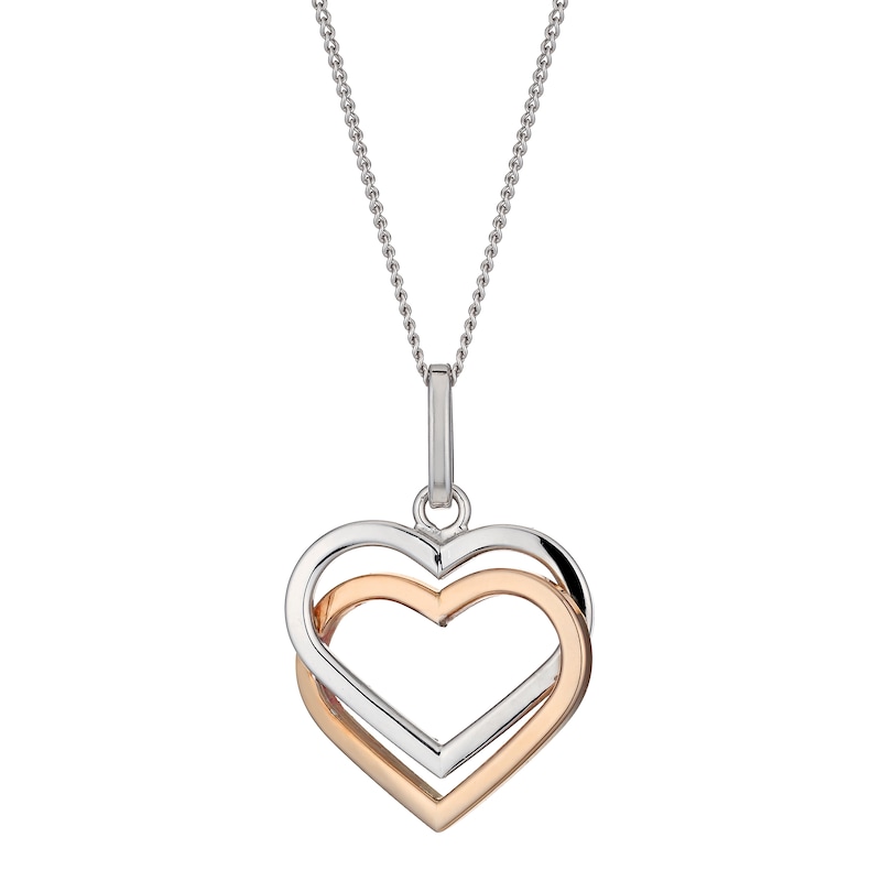 Silver & 9ct Rose Gold Double Heart Pendant