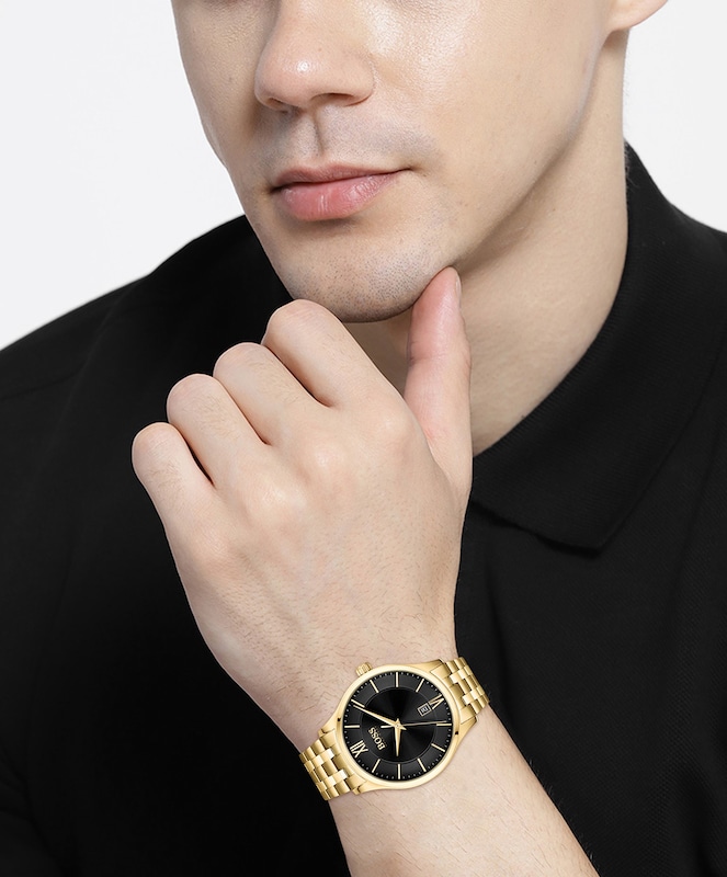 BOSS Elite Men's Yellow Gold-Tone Bracelet Watch
