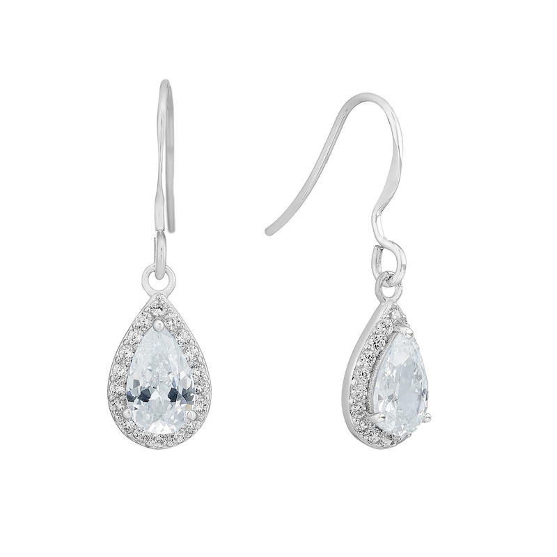 Sterling Silver And Cubic Zirconia Pear Drop Earrings