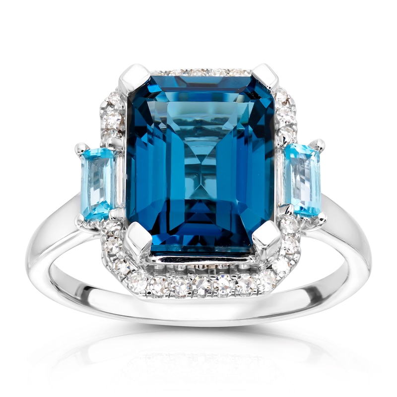 9ct White Gold 0.10ct Diamond London Blue Topaz Pavé Ring