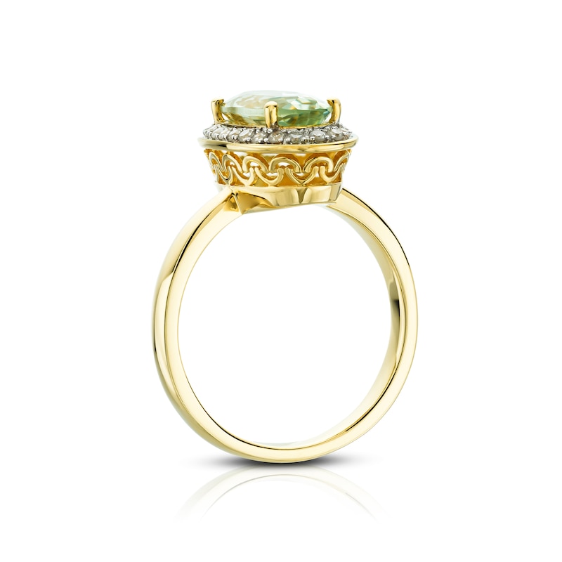 9ct Yellow Gold 0.15ct Diamond Green Amethyst Oval Ring