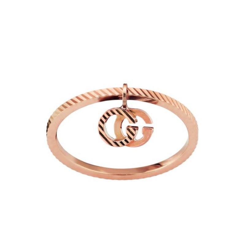 Gucci GG Running 18ct Rose Gold Charm Ring Sizes M-N