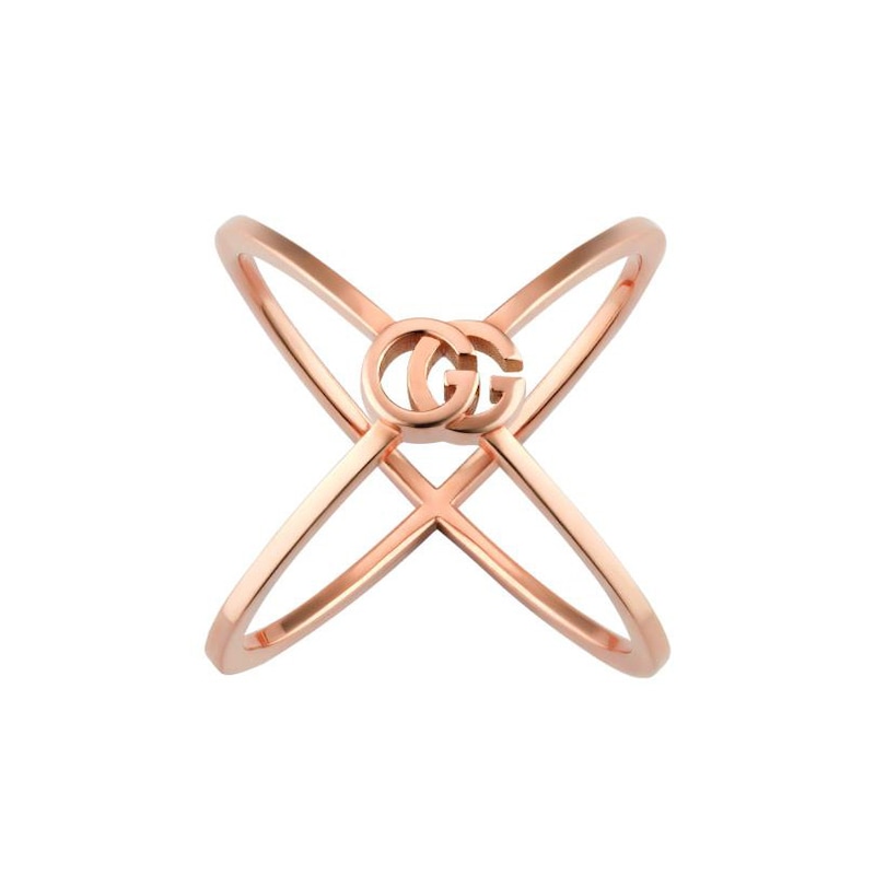 Gucci GG Running 18ct Rose Gold Criss Cross Ring Size M