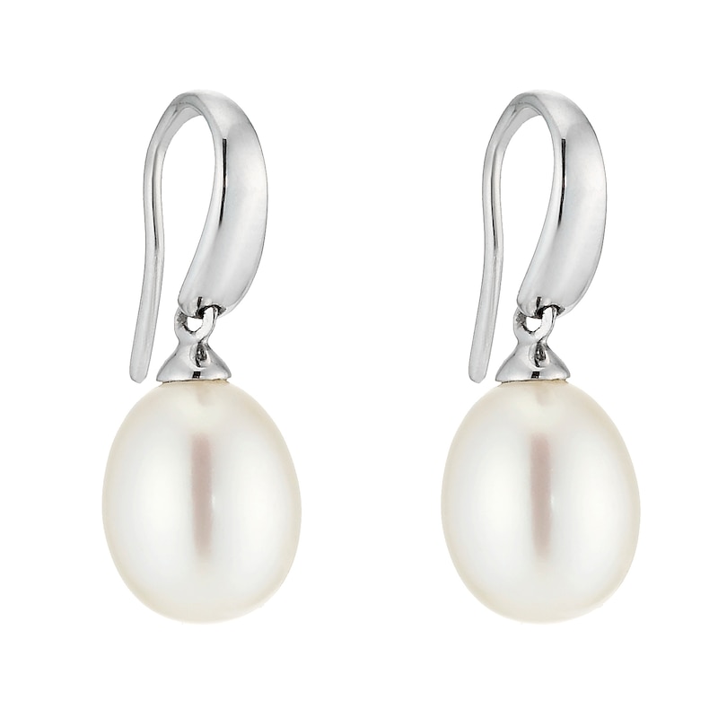 9ct White Gold Cultured Freshwater Pearl Hook Drop Earrings