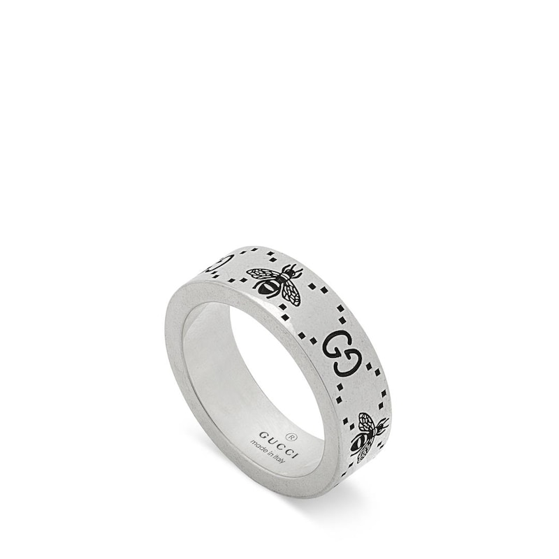 Gucci 925 Sterling Silver GG & Bee Engraved Ring Sizes Q-R