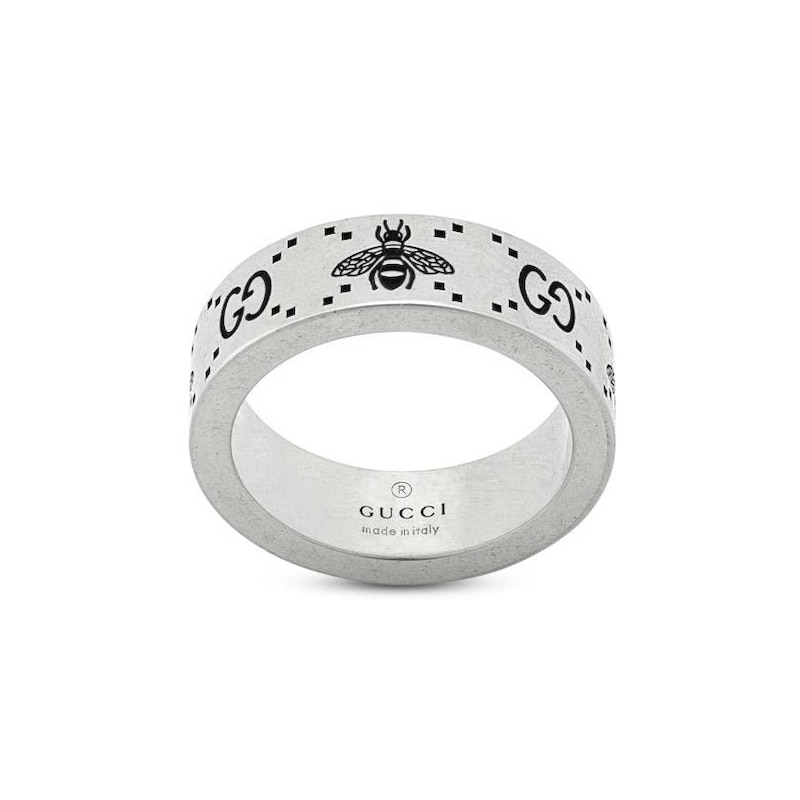 Gucci 925 Sterling Silver GG & Bee Engraved Ring Sizes Q-R