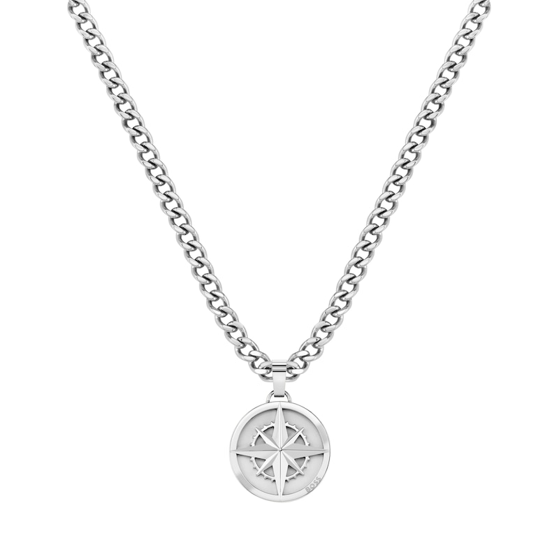 BOSS North Men's Stainless Steel Compass Chain Pendant Necklace