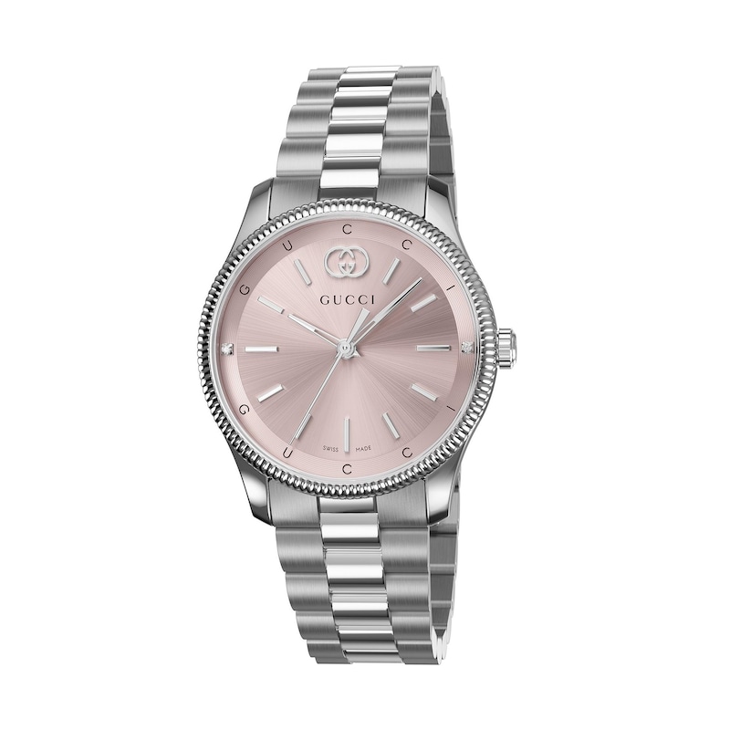 Gucci G-Timeless collection Diamond & Pink Dial Stainless Steel Watch