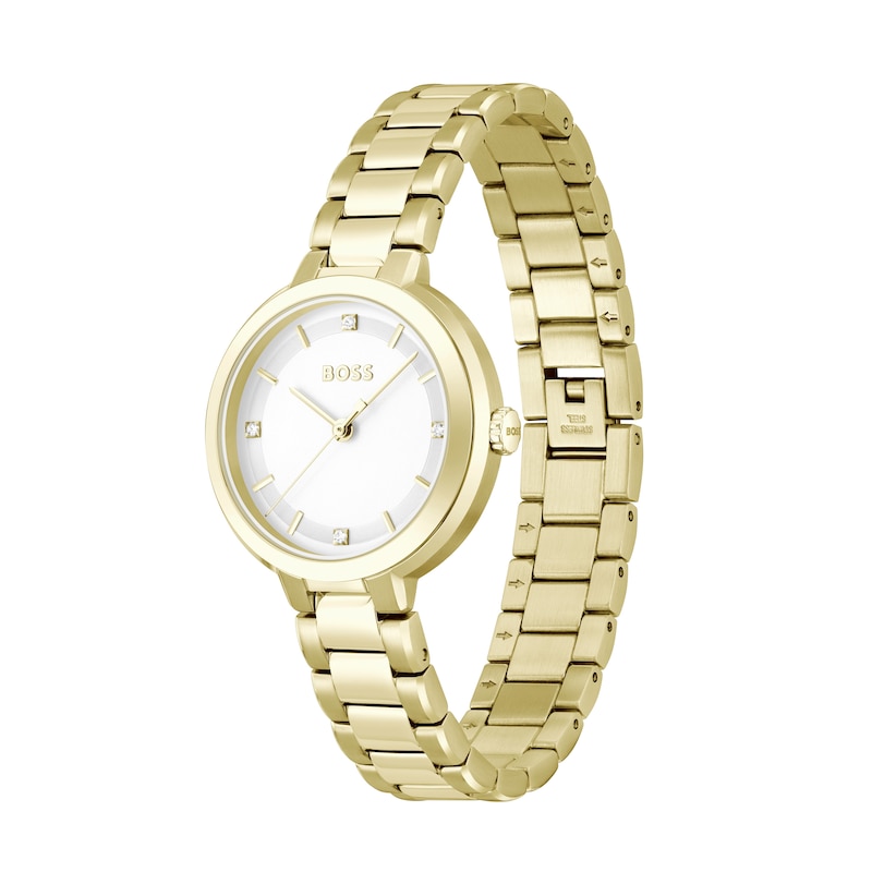 BOSS Sena Ladies' White Dial & Gold-Tone IP Bracelet Watch