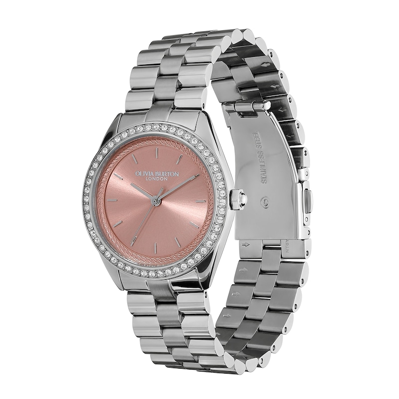 Olivia Burton Sports Luxe Bejewelled Pink Dial & Stainless Steel Watch