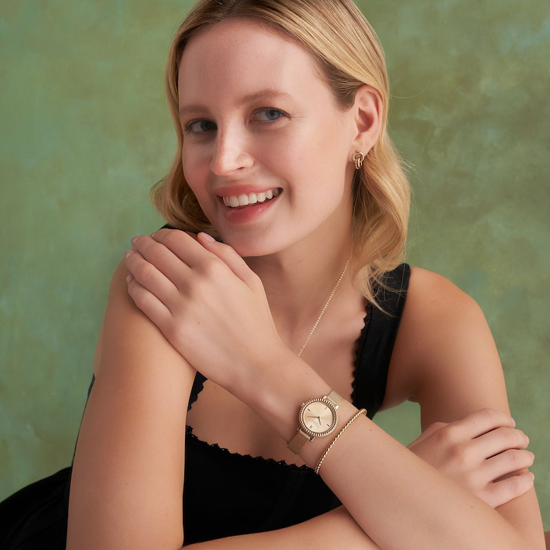 Olivia Burton Vintage Bead Gold-Tone Mesh Bracelet Watch