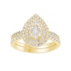 Thumbnail Image 0 of 18ct Yellow Gold 0.75ct Diamond Pear Shaped Halo Bridal Set