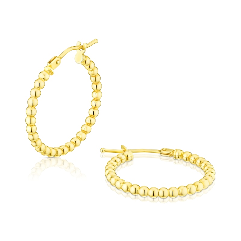 9ct Yellow Gold 15mm Beaded Hoop Earrings