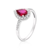 Thumbnail Image 1 of 9ct White Gold Created Ruby & CZ Pear Shaped Ring