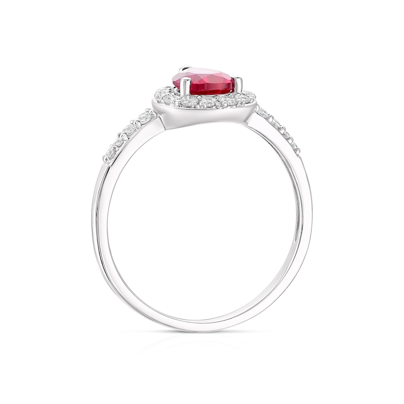 9ct White Gold Created Ruby & CZ Pear Shaped Ring
