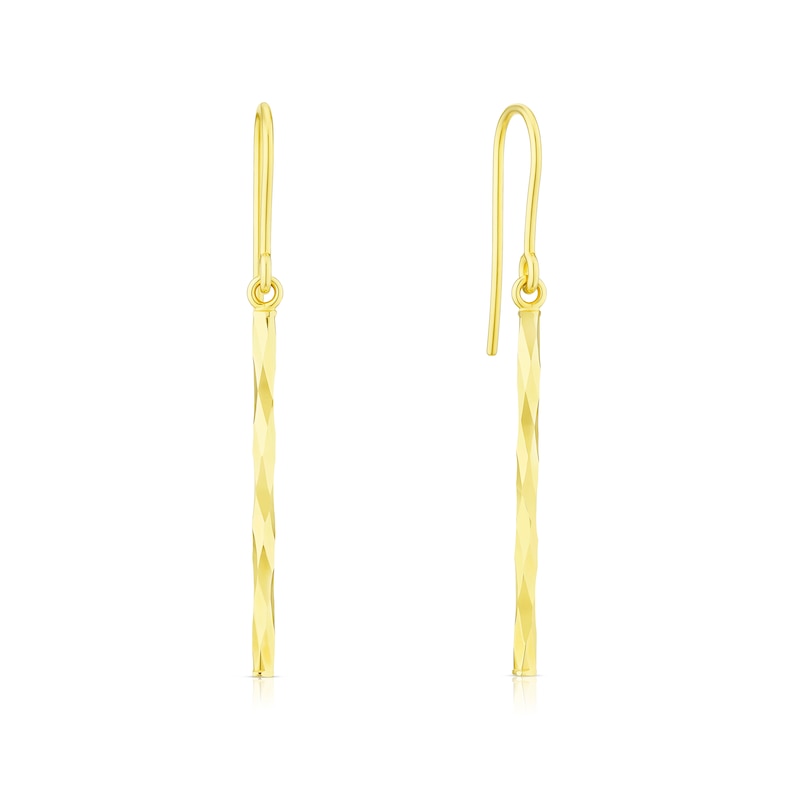 9ct Yellow Gold Diamond Cut Twisted Bar Drop Earrings
