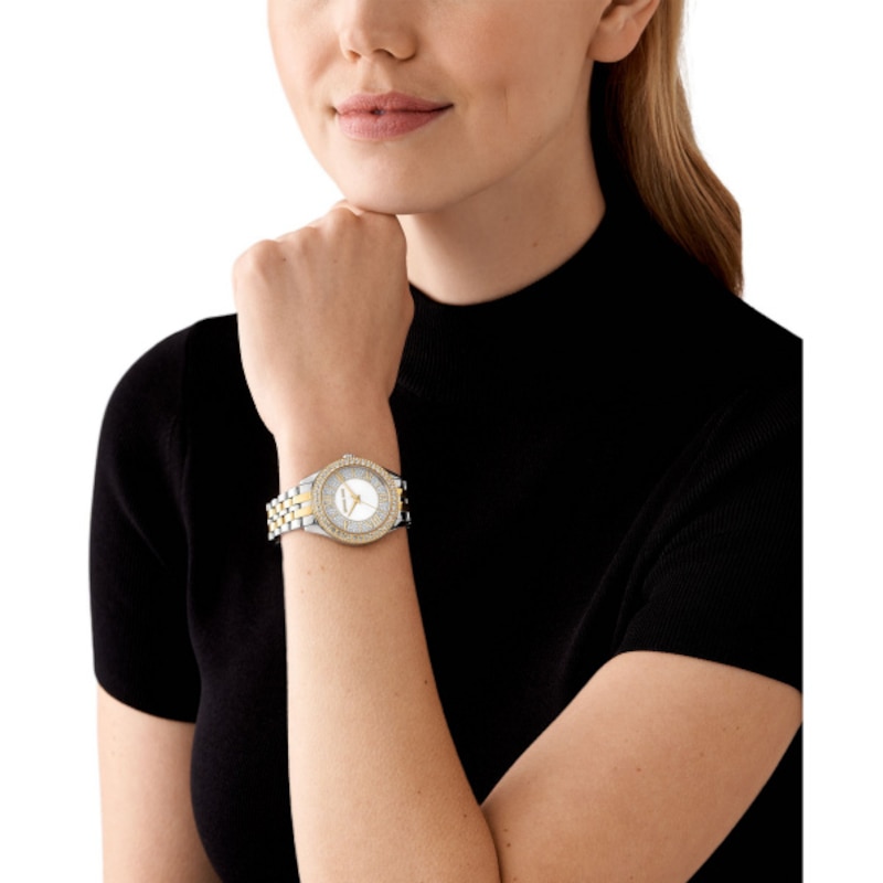 Michael Kors Harlowe Silver Pavé Dial & Two-Tone Bracelet Watch