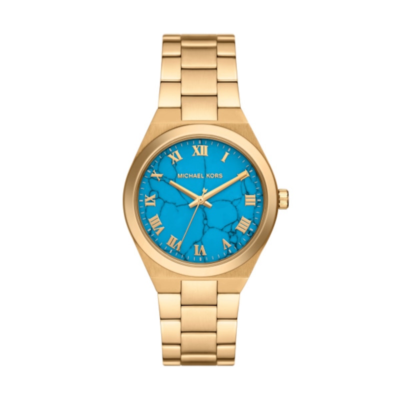 Michael Kors Lennox Turquoise Blue Dial & Gold-Tone Bracelet Watch