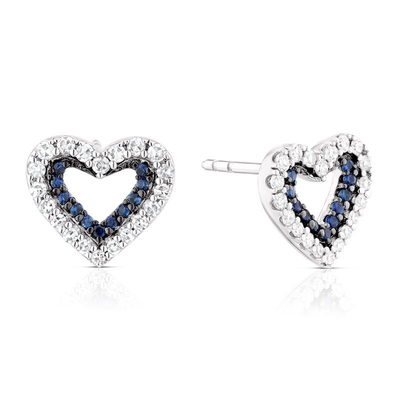 Vera Wang Sterling Silver 0.25ct Diamond & Sapphire Double Heart Earrings