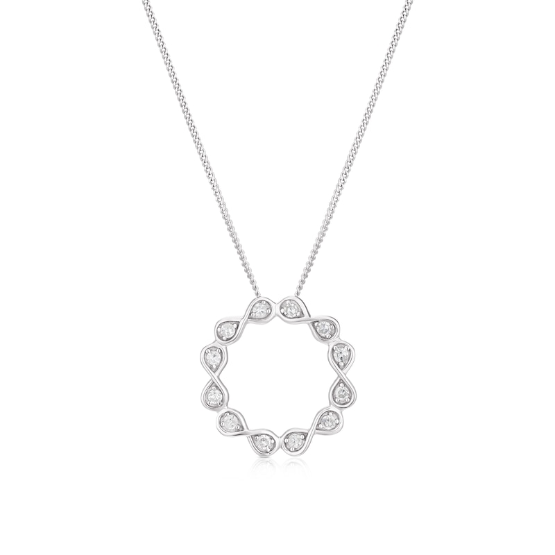Sterling Silver 0.10ct Diamond Open Circle Pendant Necklace