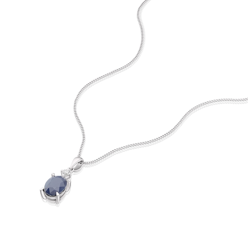 9ct White Gold Sapphire & Diamond Pendant Necklace