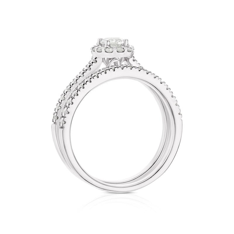 14ct White Gold 0.75ct Diamond Oval Shaped Flower Halo Bridal Set