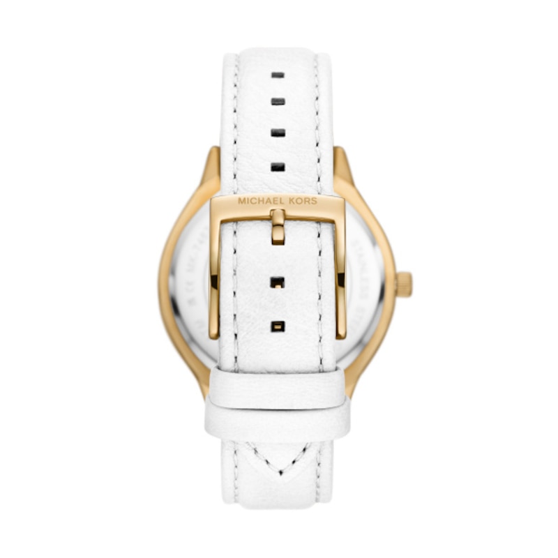 Michael Kors Slim Runway Gold-Tone & White Leather Strap Watch