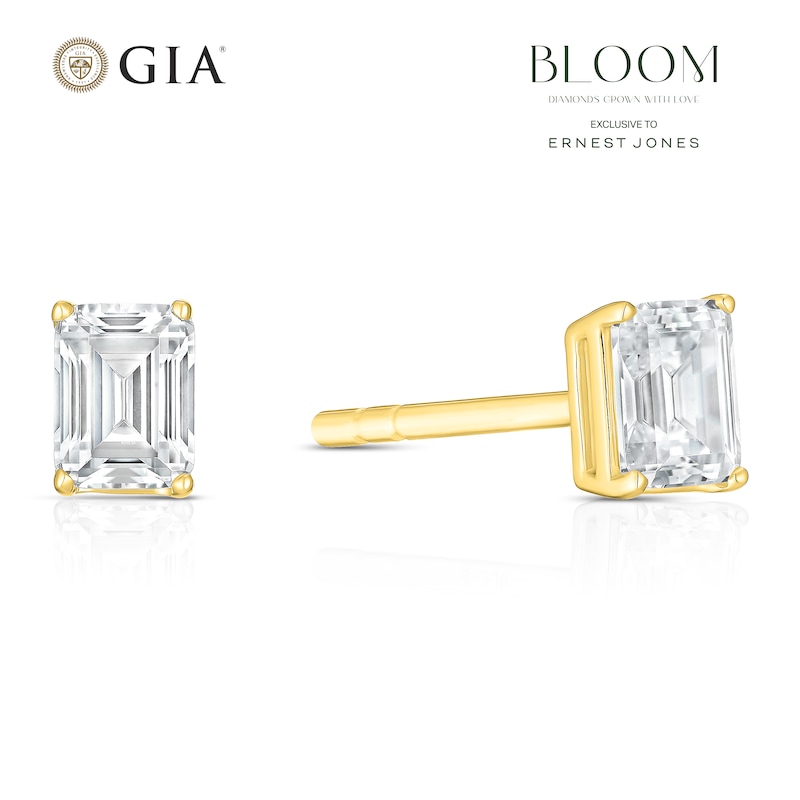 Main Image 1 of BLOOM Rome 14ct Yellow Gold 0.50ct Lab Grown Diamond Emerald Stud Earrings