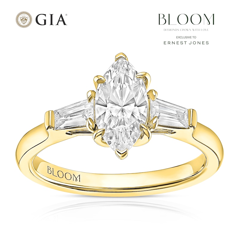 Main Image 1 of BLOOM Paris 18ct Yellow Gold  1.28ct Lab Grown Diamond Marquise & Tapered Baguette Trilogy Ring