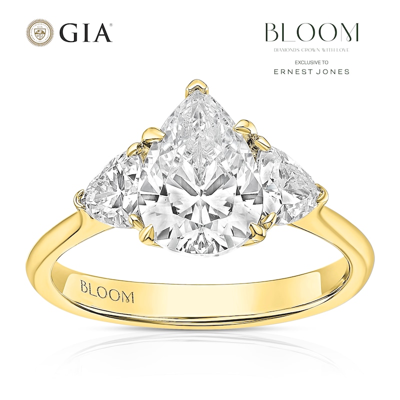 Main Image 1 of BLOOM Capri 18ct Yellow Gold 2ct Lab Grown Diamond Pear & Trillion Trilogy Ring