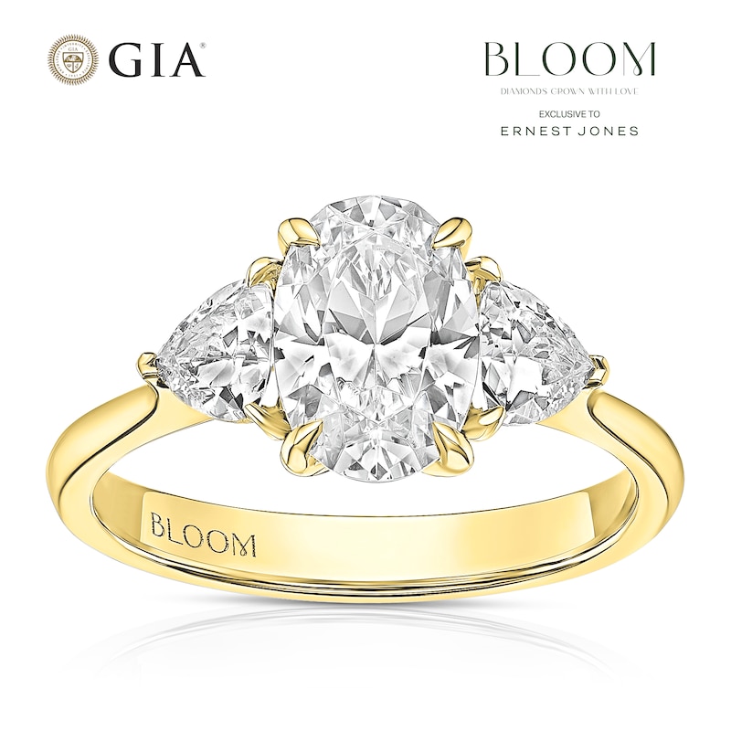 Main Image 1 of BLOOM Vienna 18ct Yellow 2ct Lab Grown Oval & Trillion Diamond Trilogy Ring