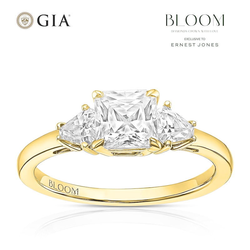 Main Image 1 of BLOOM Venice 18ct Yellow 1.50ct Lab Grown Diamond Radiant Trilogy Ring