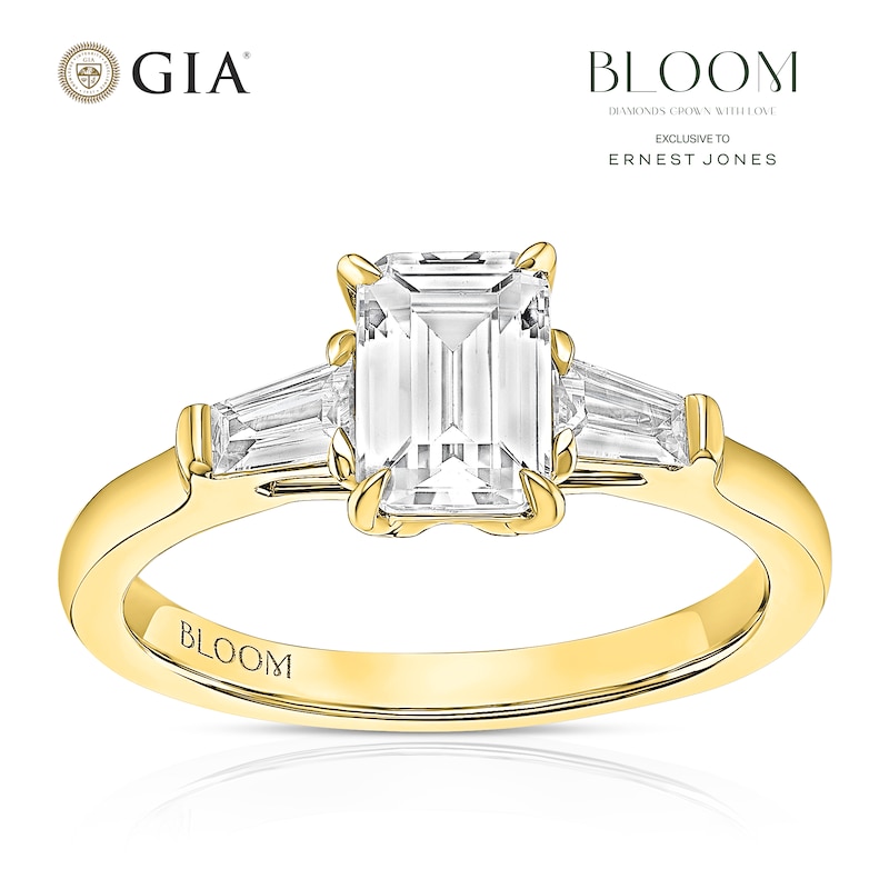 Main Image 1 of BLOOM Rome 18ct Yellow Gold  1.28ct Lab Grown Diamond Emerald & Tapered Baguette Trilogy Ring