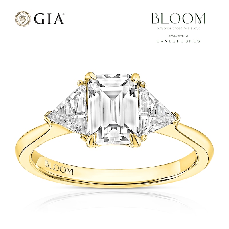 Main Image 1 of BLOOM Rome 18ct Yellow Gold  1.30ct Lab Grown Diamond Emerald & Trillion Trilogy Ring