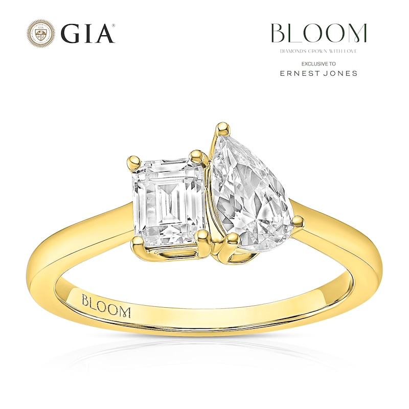 Main Image 1 of BLOOM Capri 18ct Yellow 1ct Lab Grown Diamond Pear & Emerald Toi Et Moi Ring