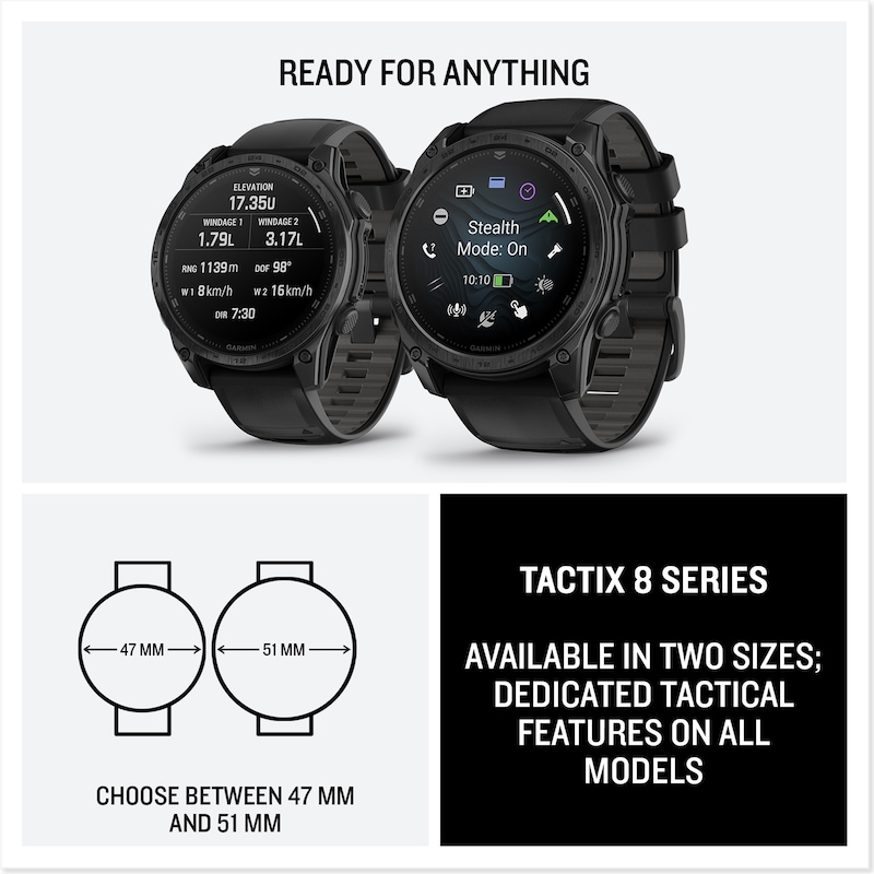 Main Image 7 of Garmin Tactix 8 47mm Amoled Black Silicone Strap Smartwatch