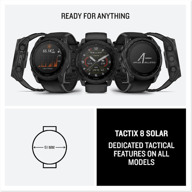 Main Image 7 of Garmin Tactix 8 51mm Solar Black Silicone Strap Smartwatch