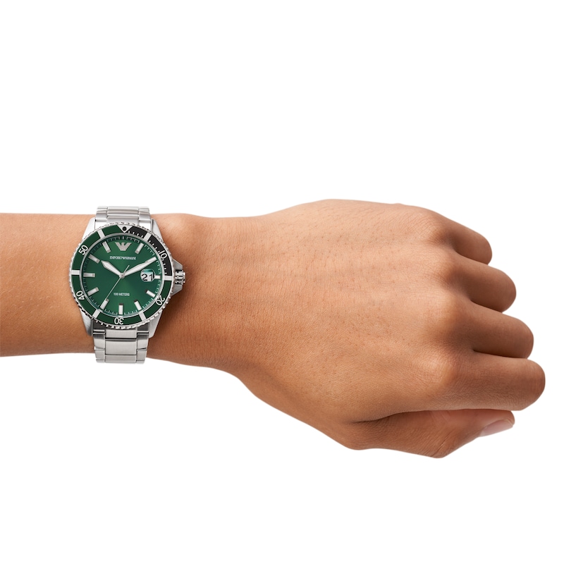 Emporio Armani Men's Green Half Colour Bezel Stainless Steel Bracelet Watch