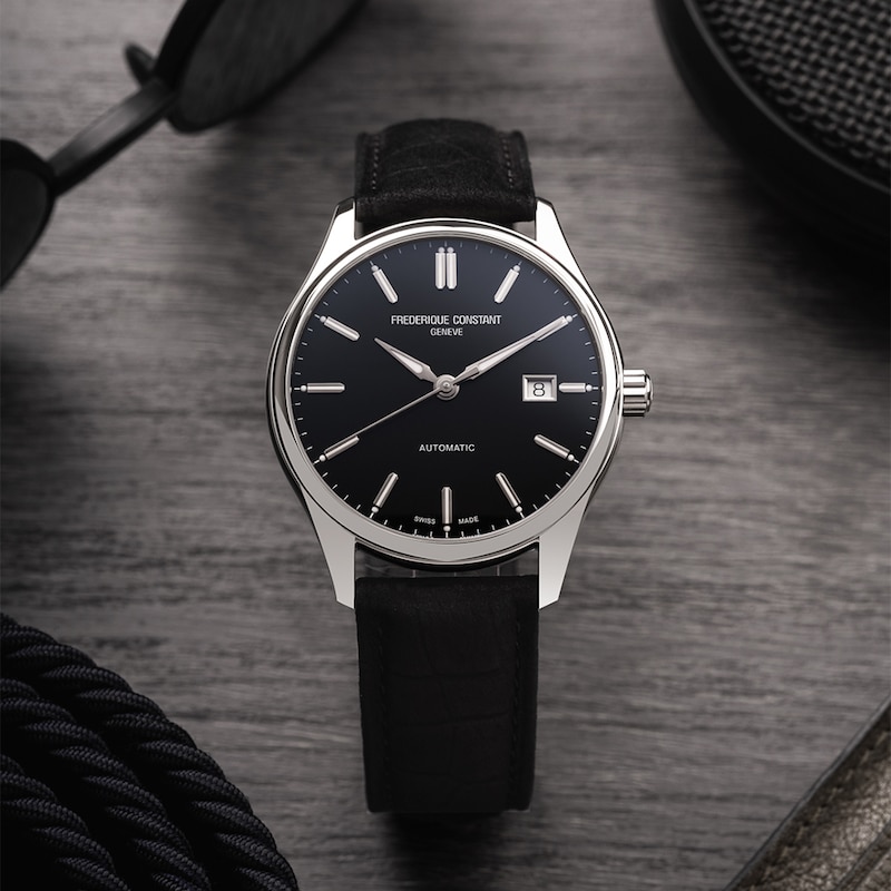 Main Image 5 of Frederique Constant Classics Men's Black Dial & Leather Strap Watch