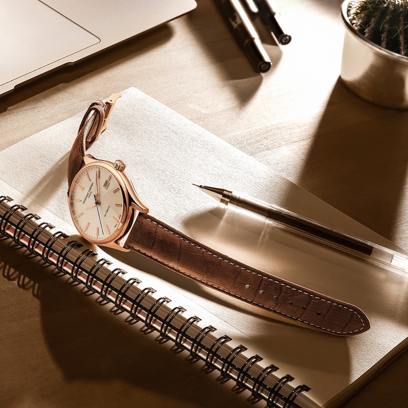 Main Image 4 of Frederique Constant Classics Rose Gold Tone & Brown Leather Watch