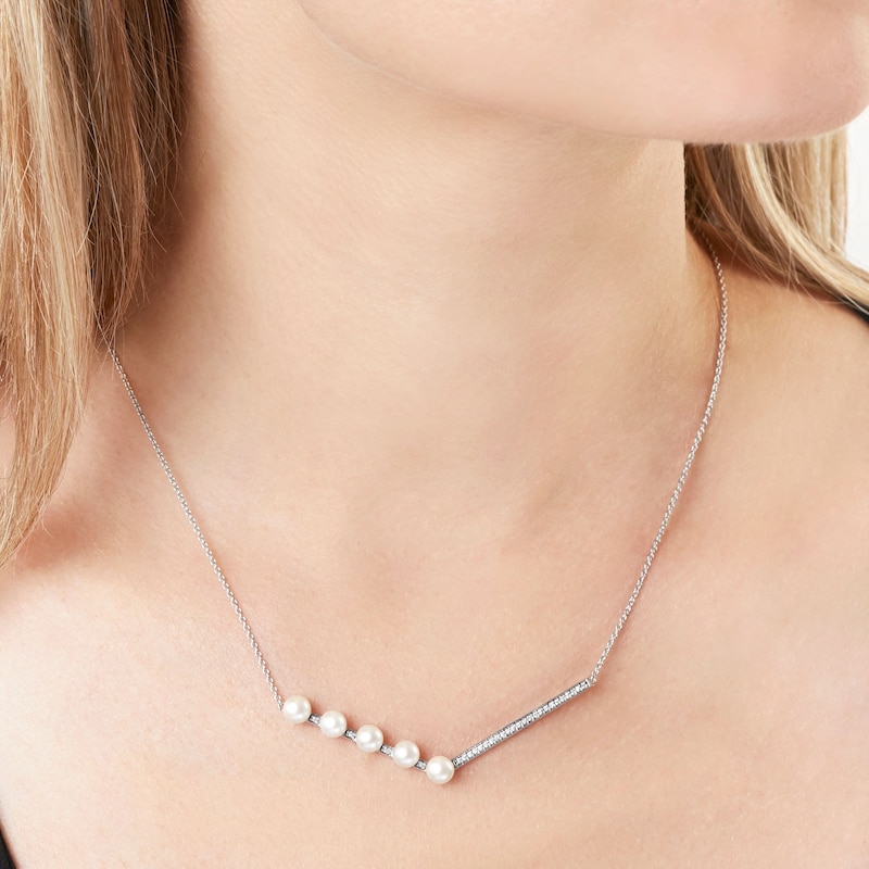 Yoko London 18ct White Gold Pearl & 0.10ct Diamond Necklace