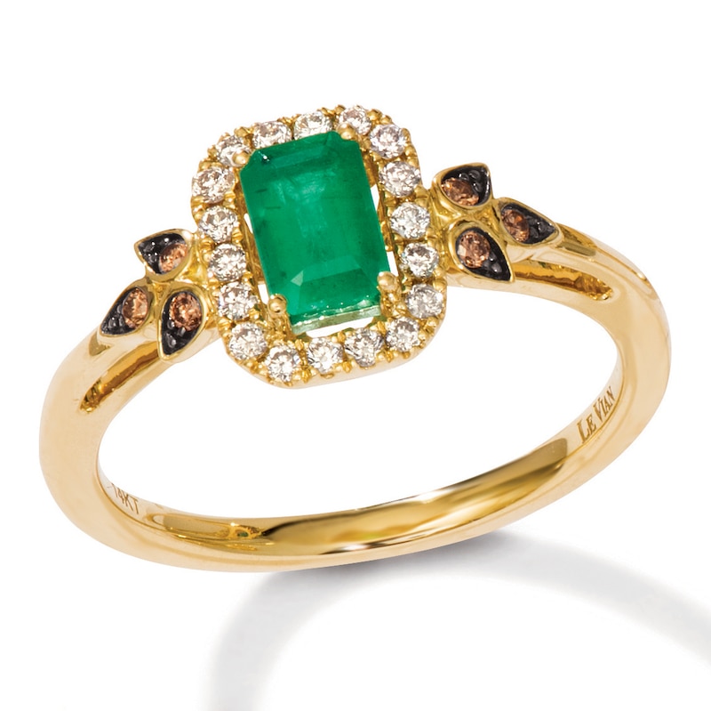 Le Vian 14ct Yellow Gold Emerald & 0.18ct Diamond Ring | Ernest Jones