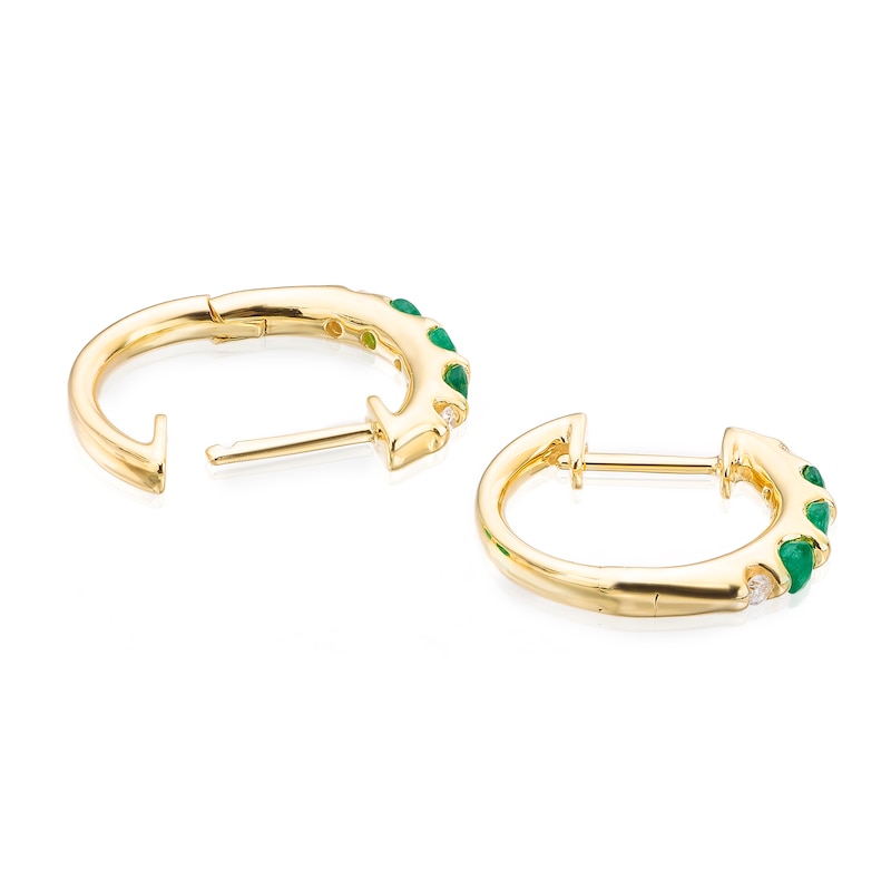 9ct Yellow Gold Diamond & Emerald Hoop Earrings