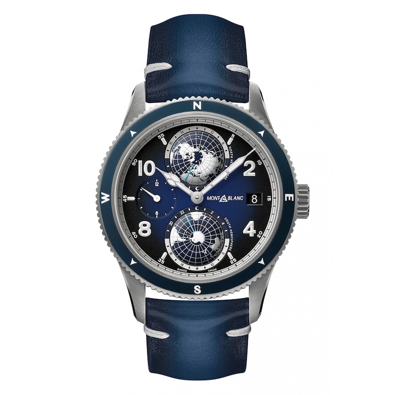 Montblanc 1858 Geosphere Men's Blue Leather Strap Watch