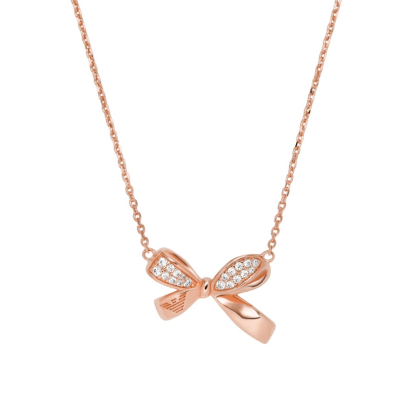 Emporio Armani Rose Gold Plated Silver CZ Bow Necklace
