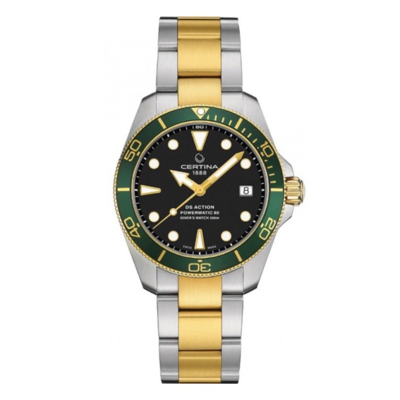 Certina DS Action Diver 38mm Black Dial Two-Tone Bracelet Watch