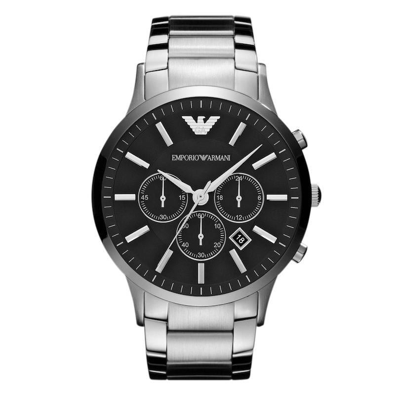 Emporio Armani Men's Black Chrono Dial Stainless Steel Bracelet Watch