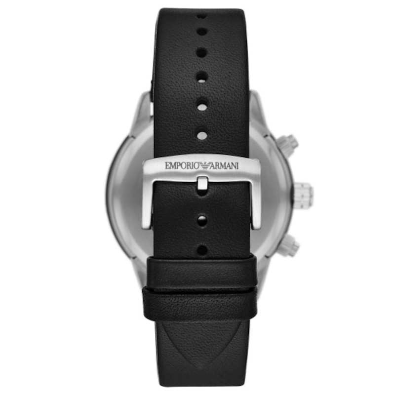 Emporio Armani Men's Black Chrono Dial Black Leather Strap Watch
